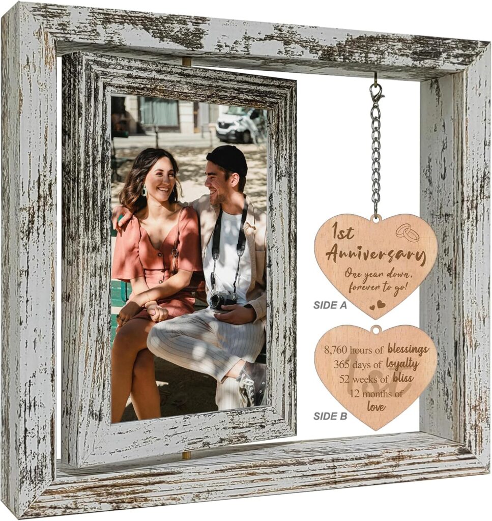 1 Year Anniversary Rotating Picture Frame Gifts for Girlfriend, One Year Anniversary Frame Gifts for Her Wife First Wedding Anniversary Photo Frame for Couple (Dis Two 6x4)