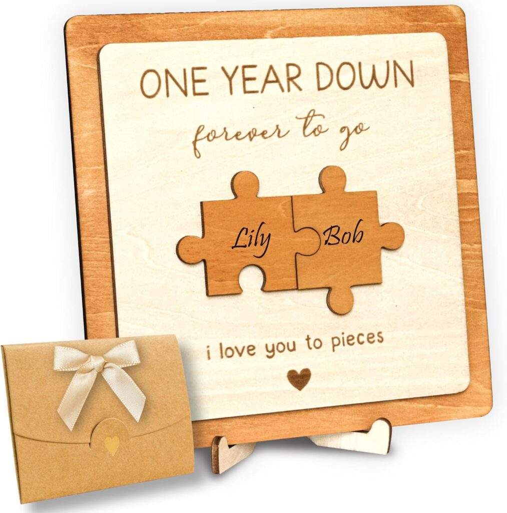 1 Year Anniversary Wood Gift For Boyfriend - One Year Paper Anniversary For Men, 1 Year Anniversary Dating Gifts For Girlfriend, Husband First Anniversary 1st Wedding Gift For Him Her Couple