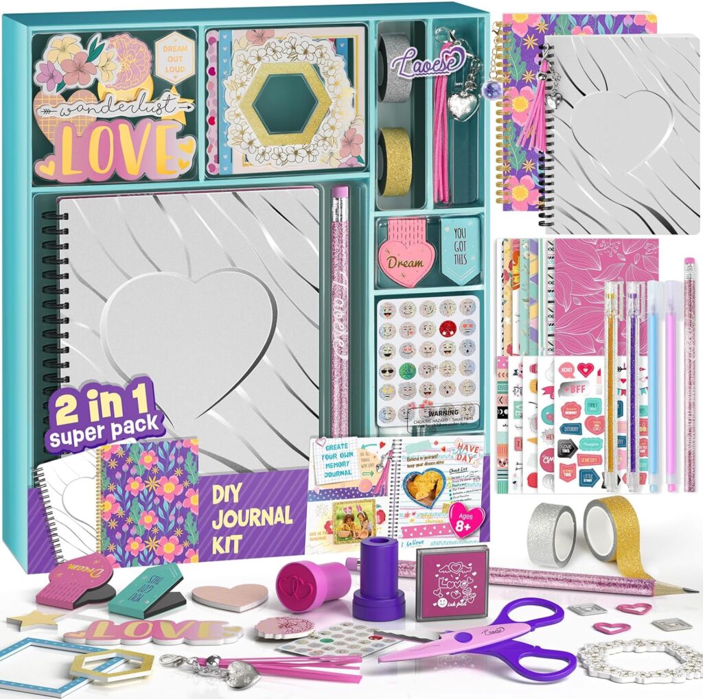 2-Pack Mega DIY Journal Kit - Gifts for Girls Ages 8 9 10 11 12 13 14 Year Old - Cool Birthday Gifts Ideas for Girls - Easter Art  Crafts for Kid - Teen Girls Trendy Stuff - Scrapbook  Diary Set