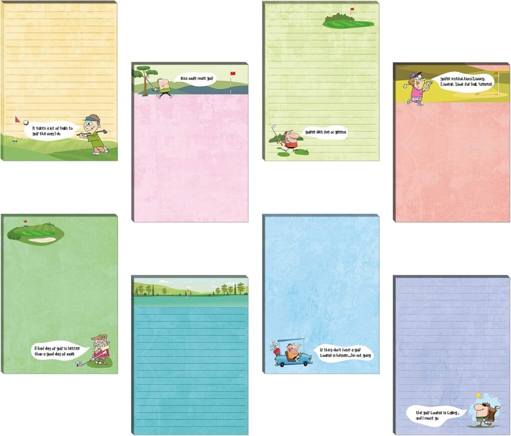 Eaasty 8 Pack Funny Notepads Funny Golf Notepads Golf Notebook Funny Golf Gifts Funny Assorted Golf Notepads for Office Supplies, 8 Styles, 30 Sheets/Pack