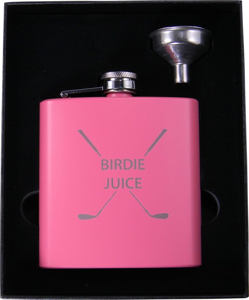 Golf Birdie Juice Flask, Funnel and Gift Box - Great Chirstmas, Birthday, Valentines Gift for Golfers (Pink)