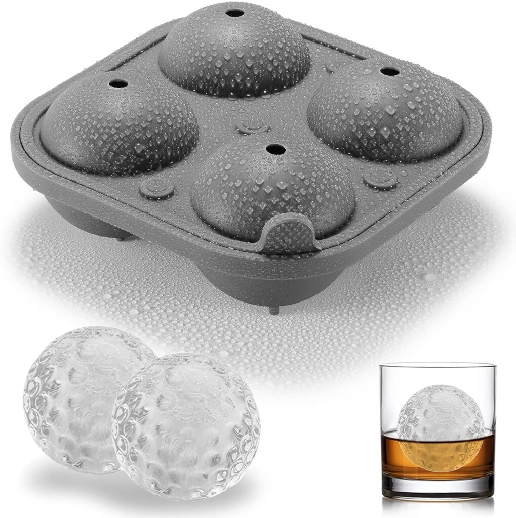 Golf Ice Cube Trays, 2.5 Large Sphere Round Golf Ice Cube Mold for Cocktails, Whiskey, Bourbon Chilling, Fun Shapes Silicone Big Circle Ice Cube Trays w/Funnel