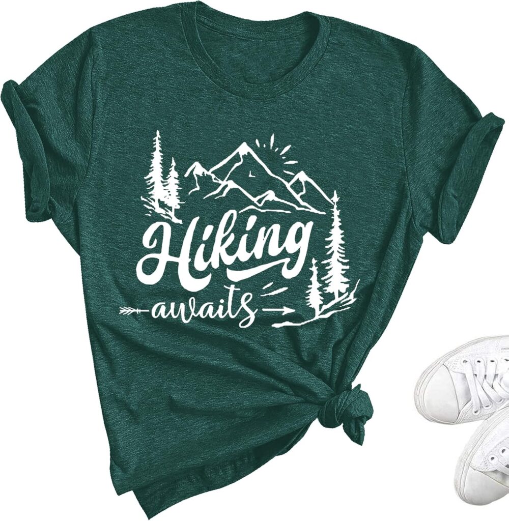 Hiking Shirt for Women Adventure Mountain Graphic Athletic Shirts Funny Hike More Worry Less Tee Tops