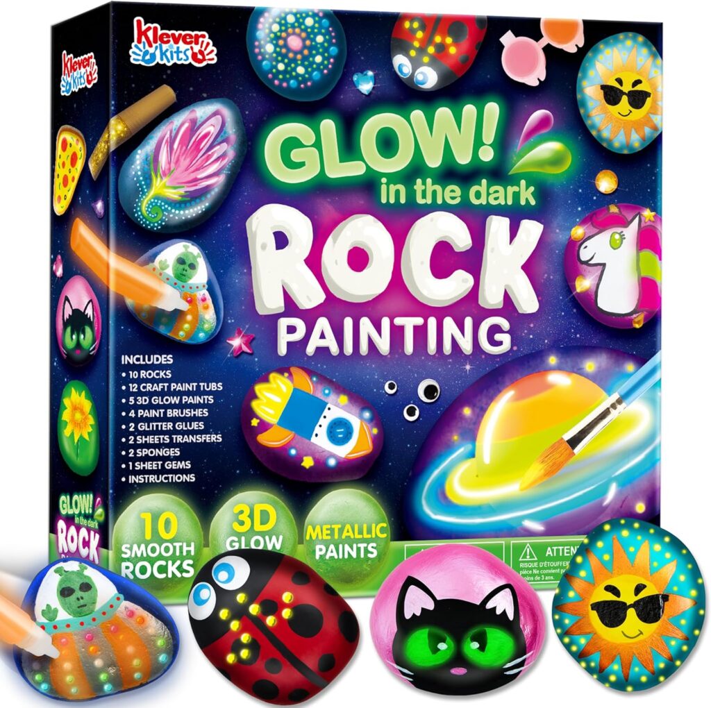 JOYIN Rock Painting Kit- Glow in The Dark Rock Kit, Arts and Crafts for Kids Ages 6-12, Art Supplies Toy, Kids Craft Paint Kits, Arts  Crafts for Boys Girls Birthday Party Gift Toy