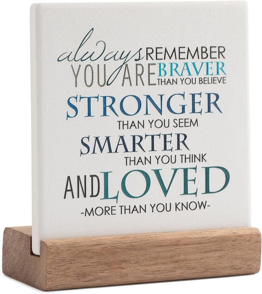 Lukiejac Inspirational Quotes Desk Decor Gifts For Women Best Friend Encouragement Cheer Up Gifts Office Inspiration Positive Plaque With Wooden Stand For Cowoker Motivational Sign For Birthday (Blue)