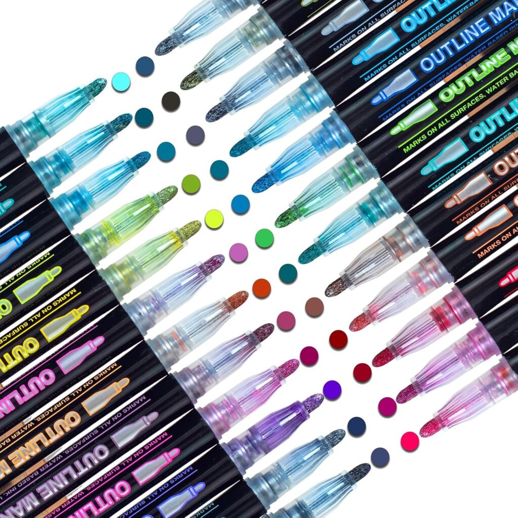 Muchcute Shimmer Markers Outline Glitter Gel Pens: 12 Christmas Stocking Stuffers Teenage Tween Teen Girl Gifts Trendy Stuff Cute Arts Crafts Art Supplies Kids Ages 4 6 7 8 9 10 14 16 18 Year Old 2024