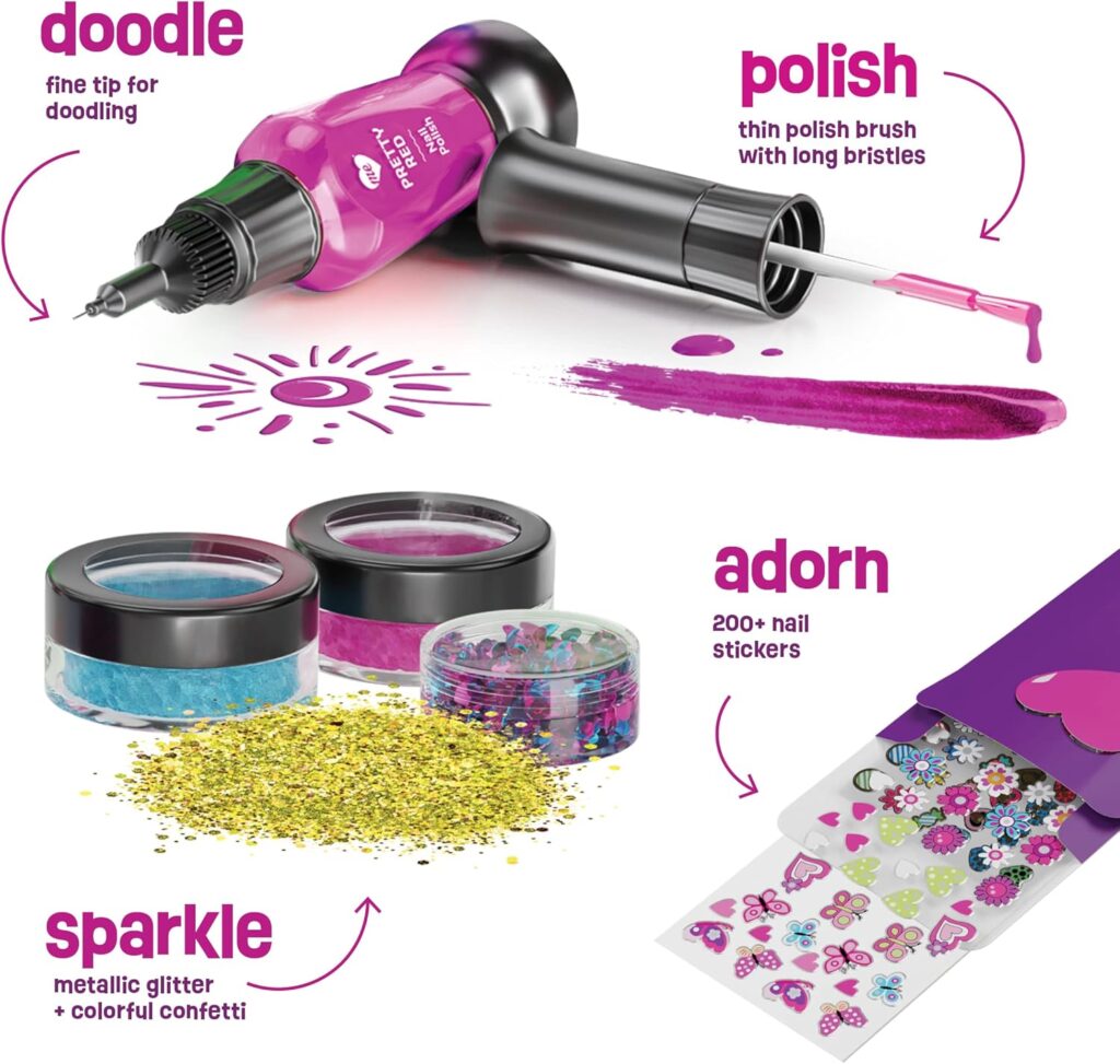 Nail Art Studio for Girls - Polish Kit for Kids Ages 7-12 Years Old - Girl Gifts Ideas - Nails Gift Set - Cool Girly Stuff - Pens, Glitter, Stickers, Gems, Filer - 8 9 10 11 12 Year