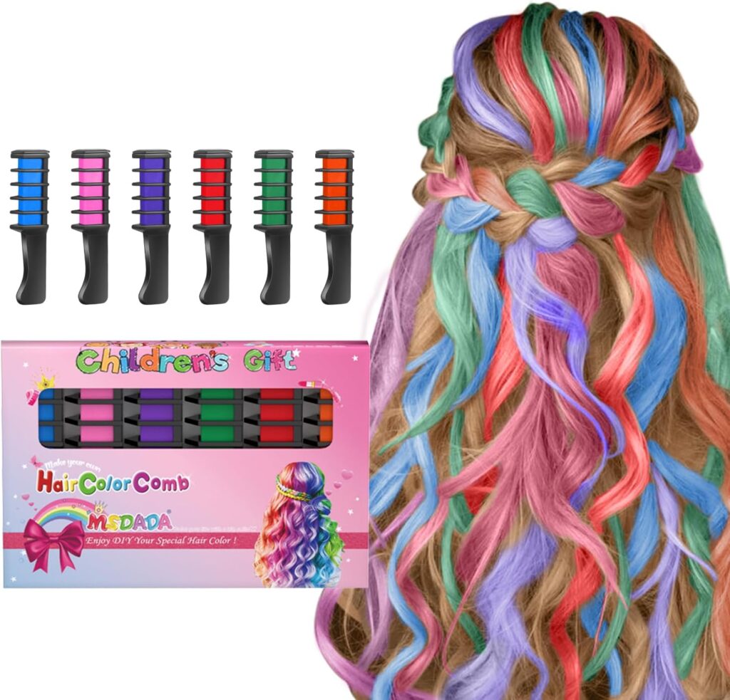 New Hair Chalk Comb Temporary Hair Color Dye for Girls Kids, Washable Hair Chalk for Girls Age 4 5 6 7 8 9 10-12 Birthday Christmas New Year Cosplay Hair DIY Party