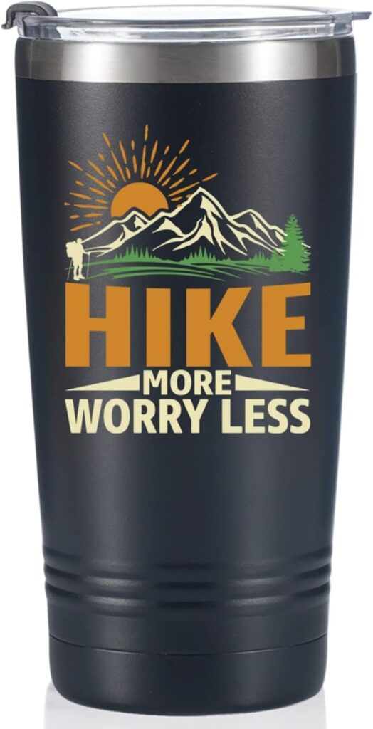 Onebttl Hiking Gifts for Hikers, Men for Christmas, Birthday, 20oz Stainless Steel Tumbler Travel Cup with Straw  Lid - Hike More Worry Less Black