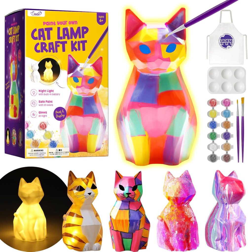 Paint Your Own Cat Lamp Kit, Art Supplies Arts  Crafts Kit, Painting kit for Kids 6-12, Arts and Crafts for Kids Ages 8-12, Toys Girls Boy Birthday Gift Ages 3 4 5 6 7 8 9 10 11 12+