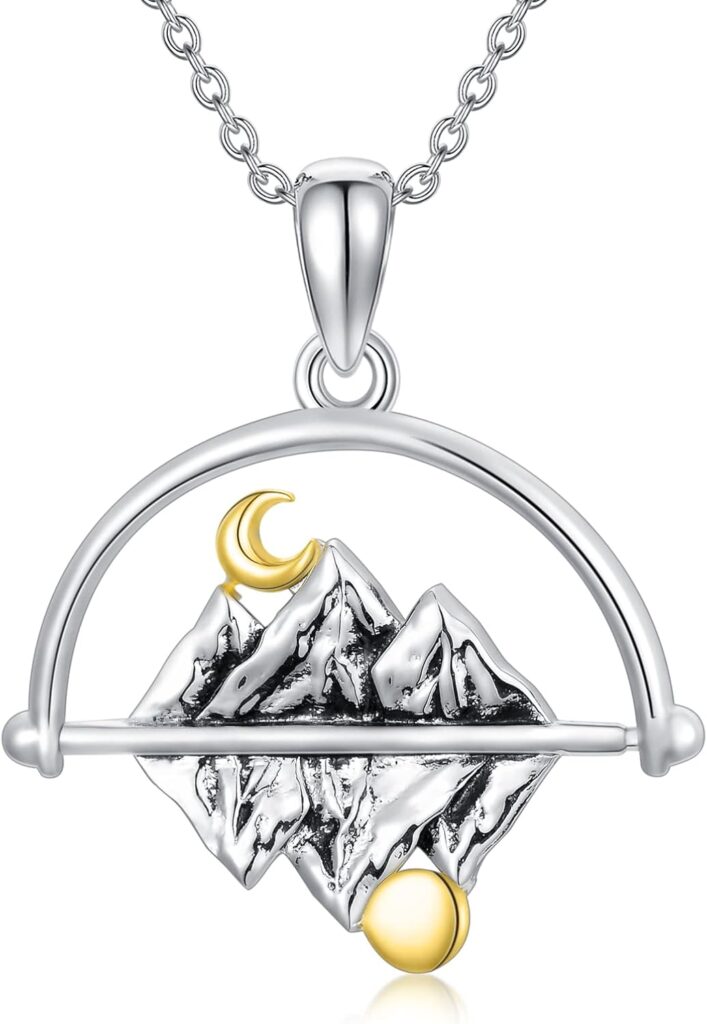 PELOVNY Rotatable Mountain Necklace, Sterling Silver Nature Mountain Necklace Jewelry Gifts for Women Hikers,Campers,Skiers,Climbers,Nature Lovers