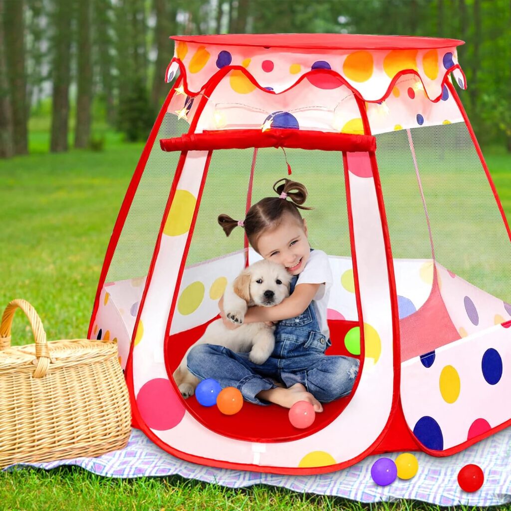 Pop Up Princess Tent with Colorful Star Lights for 1 2 3 Year Old Birthday Gift, 12-18 Months Baby Girl Toys, Foldable Ball Pit with Carrying Bag, IndoorOutdoor Play Tent for Kids