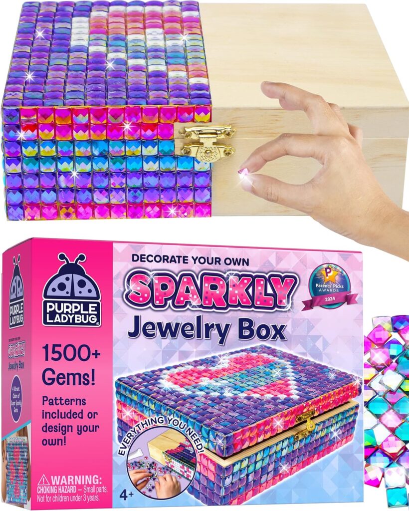 PURPLE LADYBUG DIY Sparkly Girls Jewelry Box Kit - Valentines Day Gifts for Kids, Easter Birthday Gift Idea - Crafts for Girls Ages 8-12, Arts and Crafts for Kids, Toys for Girls