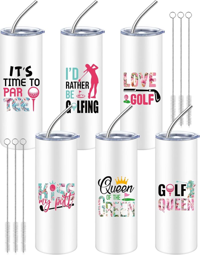 Skylety 6 Sets Golf Gifts for Women Girls 20oz Insulated Tumbler Stainless Steel Coffee Cup Water Bottle with Lid, Straw and Straw Brush, Christmas Favor Gift for Golf Lover