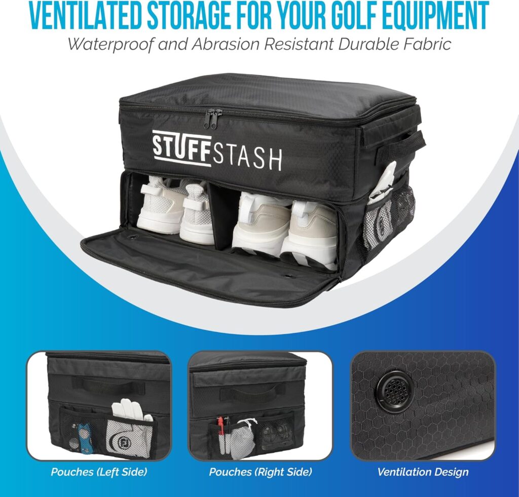 STUFFSTASH Golf Trunk Organizer, Strong, Wont Collapse. Shoe Compartments, Dividers, Storage for Tees, Gloves, Balls,.Store Accessories in Your Car or SUV. Golfer Gift Essentials for Men and Women.