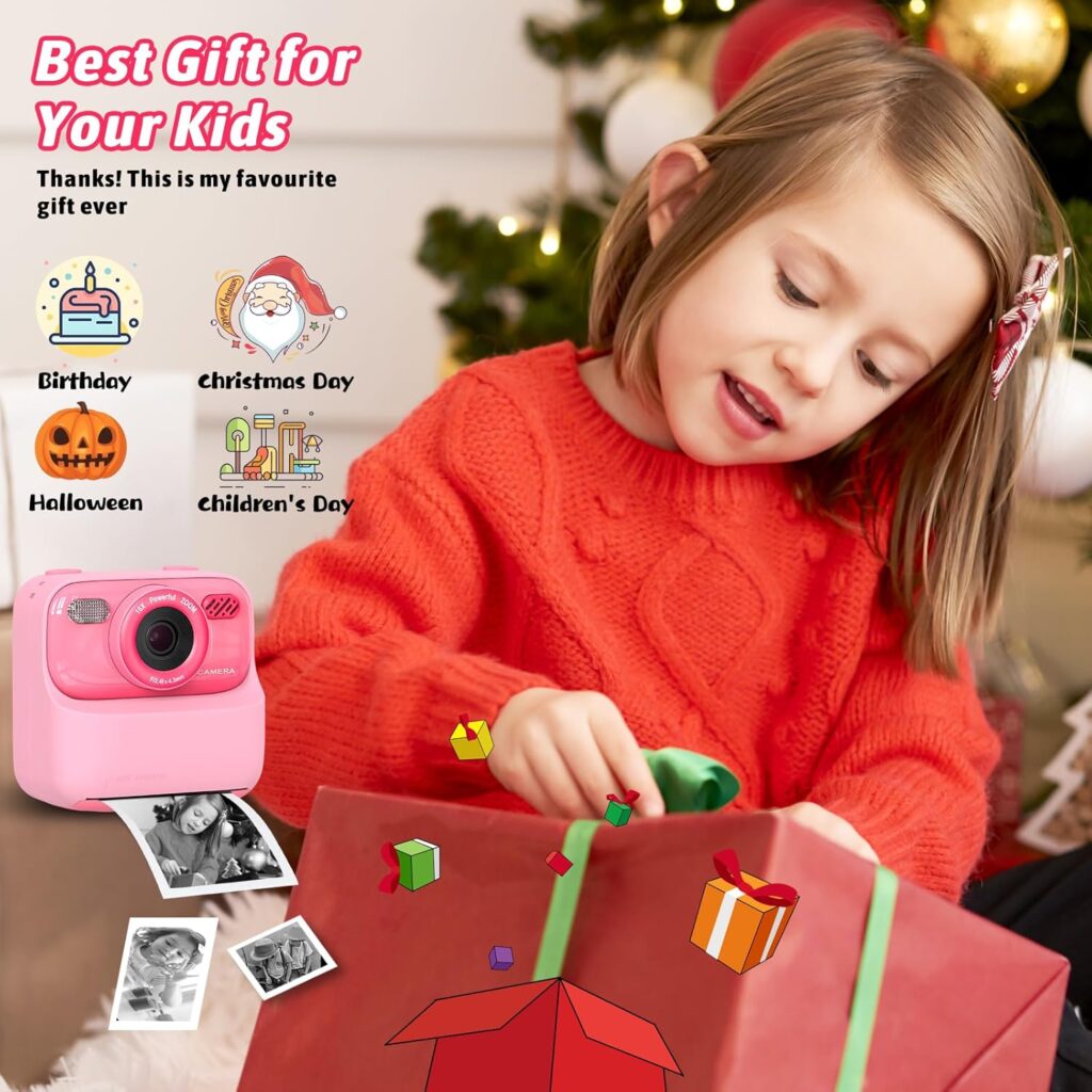 Upgrade Kids Camera Instant Print for Boys and Girls, 1080P HD Dual-Lens Selfie Digital Camera with Print Paper  32G Card, Christmas Birthday Gifts Toys for Toddler and Teenagers Age 3-16 Years Old