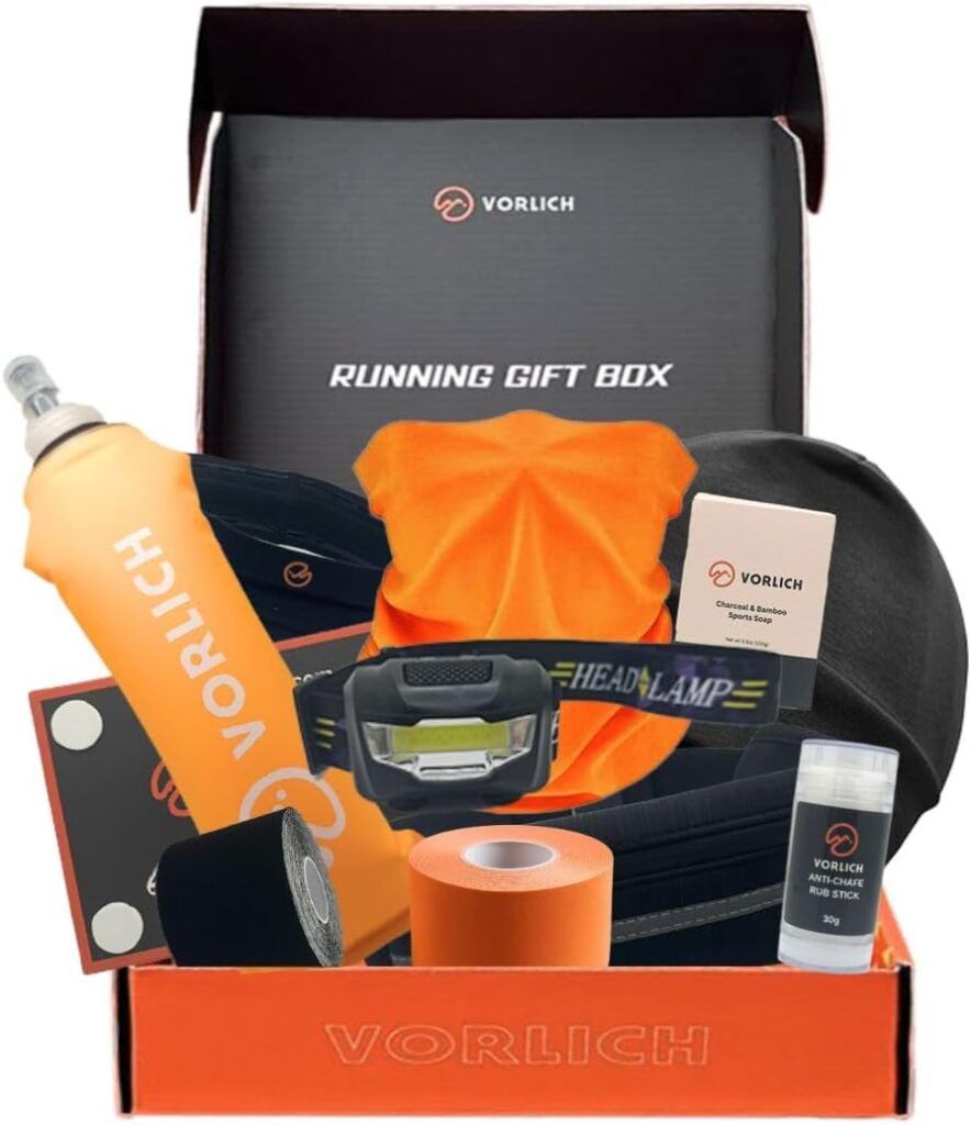 Vorlich® Running Gift Box – 11 Essential Items for Runners for Runners Female  Men – Includes Running Belt, Anti-Chafing Balm, LED Headtorch, Folding Water Bottle  More