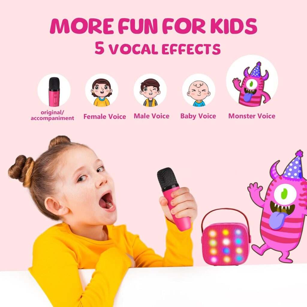 YLL Mini Karaoke Machine for Kids Adults, Portable Bluetooth Speaker with 2 Wireless Microphones, Birthday Gifts Toys for Girls Ages 4, 5, 6,7, 8,9,10,11,12+ Years Old Toddler (Lightpink)