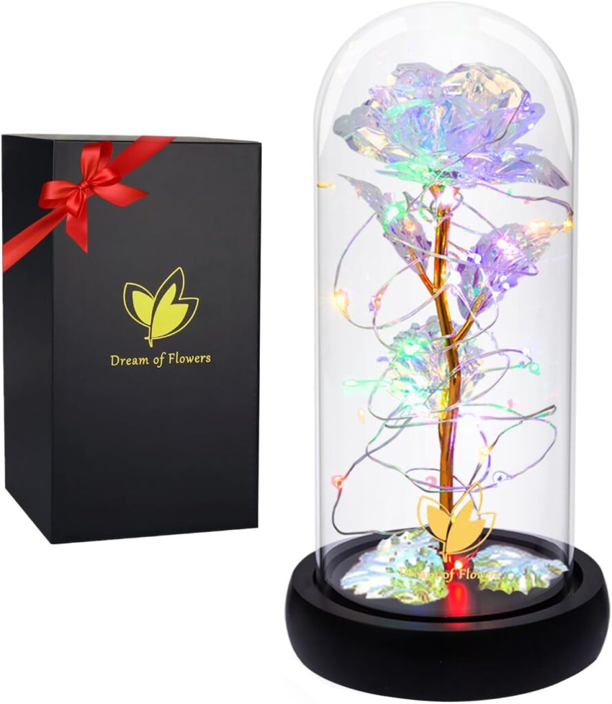 Birthday Gifts for Women,Mothers Day Flower Gifts for Mum,Mothers Day Rose Flower Gifts for Her,Mum to Be Gifts,Mum Gifts for Mum Wife Girlfriend Grandma,Colorful Rainbow Light Up Rose in A Glass Dome