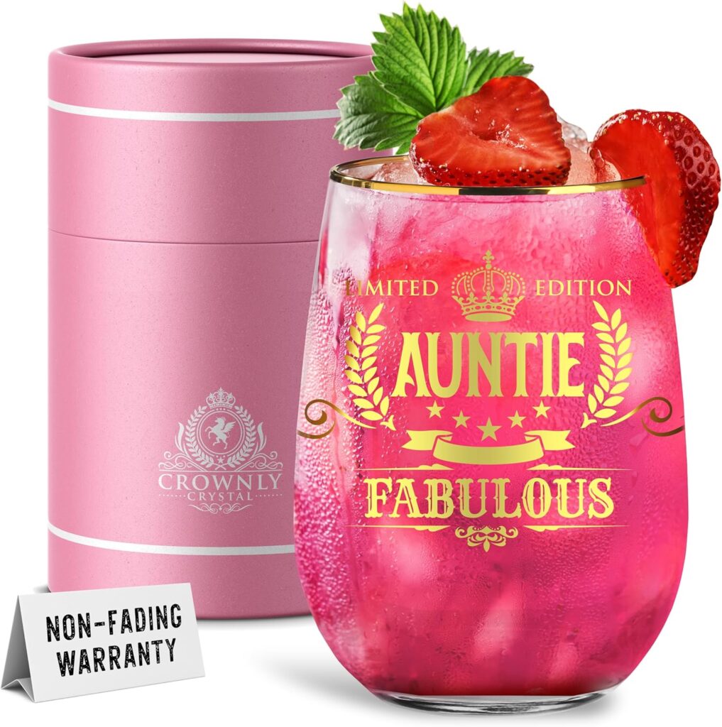 CROWNLY CRYSTAL® Gold Gifts for Auntie Personalised Wine Glass Auntie Birthday Gifts Auntie Mothers Day Gifts for Auntie Gifts from Niece Auntie Wine Glass Aunty Gift Great Auntie Gifts Populer