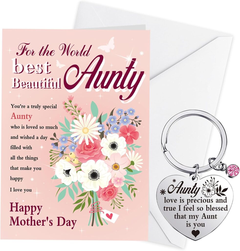 DPKOW Mothers Day Card,Auntie Mothers Day Card,Mothers Day Card for Auntie and Auntie Keyring,Auntie Card,Auntie Mothers Day Gifts,Mothers Day Gifts for Auntie,Auntie Gifts from Nephew Niece