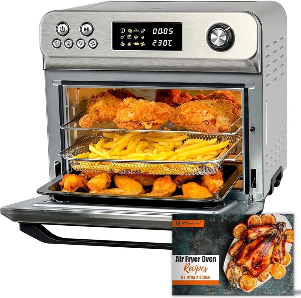 HYSapientia® 24L Air Fryer Oven With Rotisserie Large XXL Digital Knob 1800W 10 in 1 airfryer Countertop Convection Mini Toaster Oven electric and grill, Stainless steel inner, Full Accessory Set