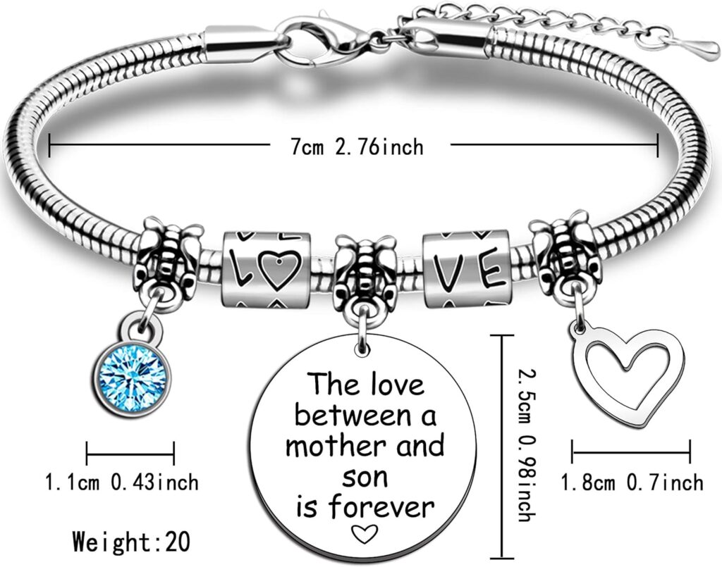 JMIMO Mum Gifts Mother Bracelet from Son Birthday Mothers Day Gift The Love Between A Mother and Son is Forever