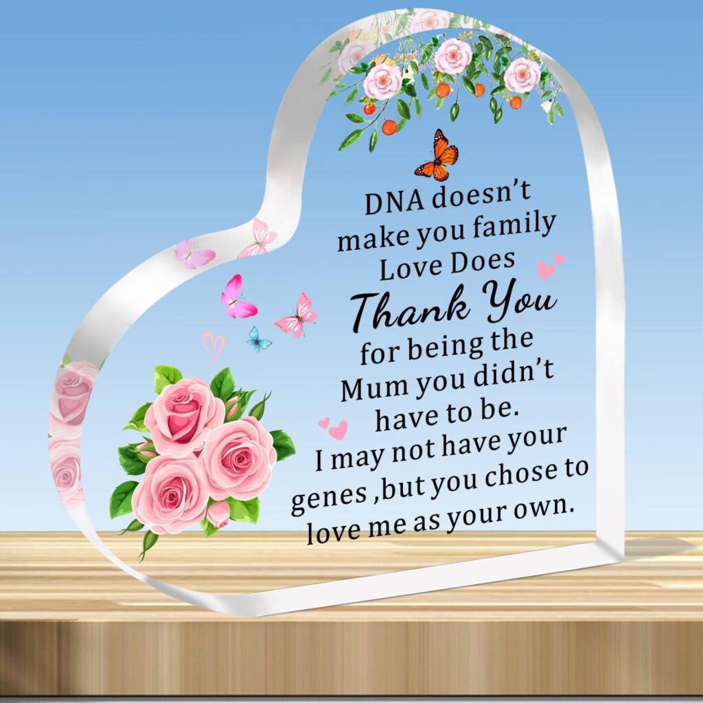 JMIMO Step Mum Gifts Step Mum Acrylic Heart Plaque Christmas Birthday Mother’s Day Gifts for Step Mum Mother In Law Stepmother Present from Daughter Son Kids