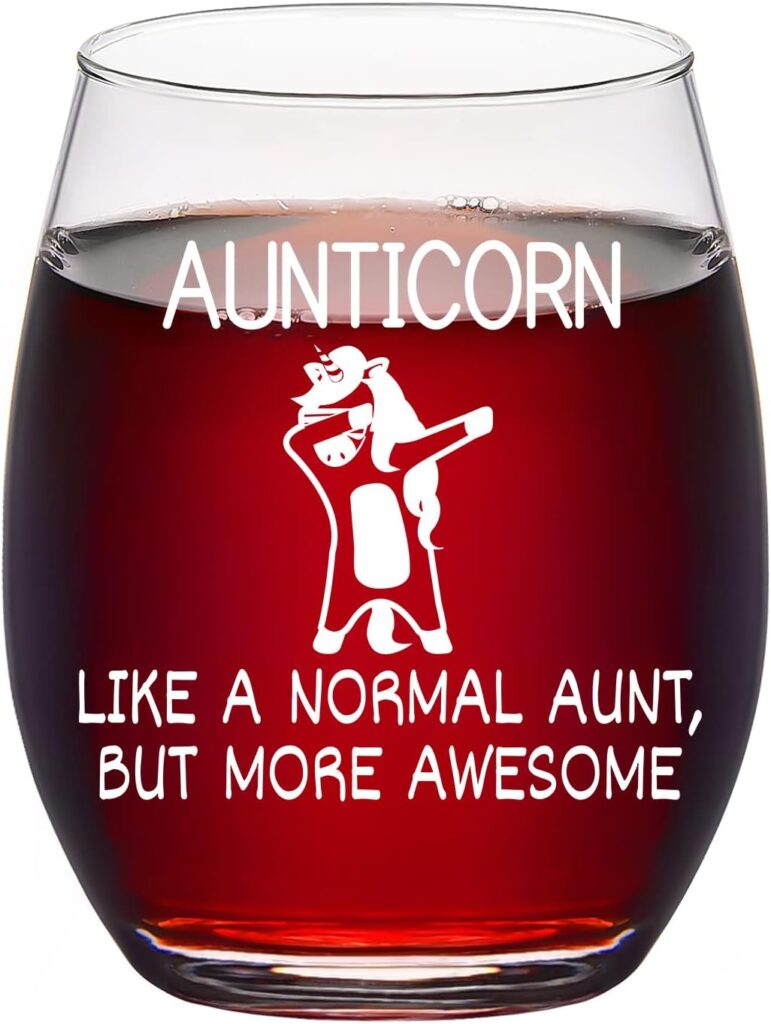 Joymaking Auntie Gifts - AUNTICORN Like A Normal Aunt, BUT More Awesome Wine Glass, Birthday Mothers Day Gifts for Auntie from Niece and Nephew, Best Auntie Gifts, 15oz