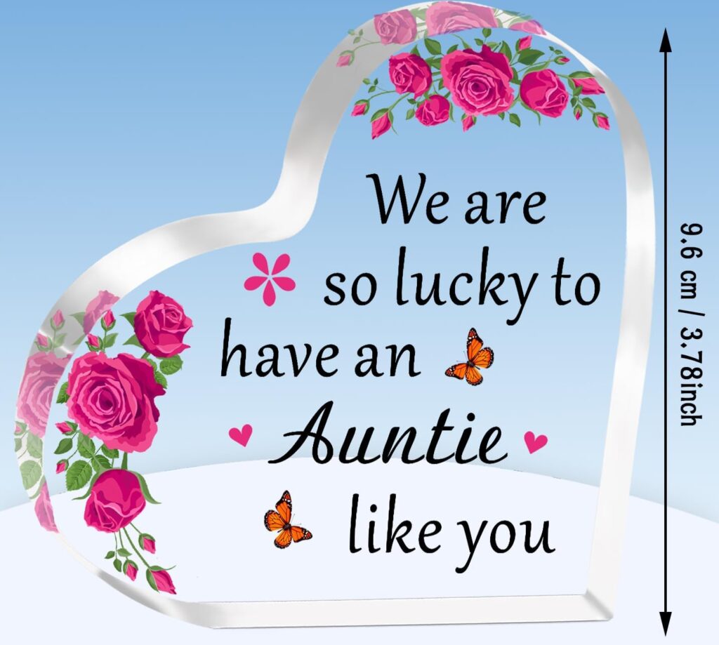 TTOVEN Auntie Gifts Mothers Day Gifts Auntie Birthday Gifts We Are So Lucky to have an Auntie Like You Heart Shaped Acrylic